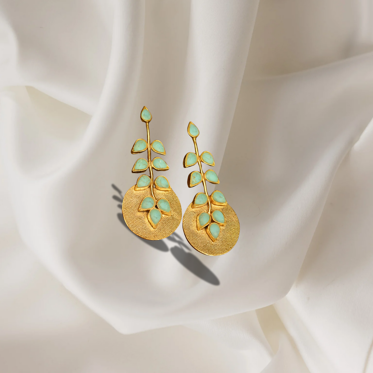 Ferozi Kundan Leaf Cascade Earrings