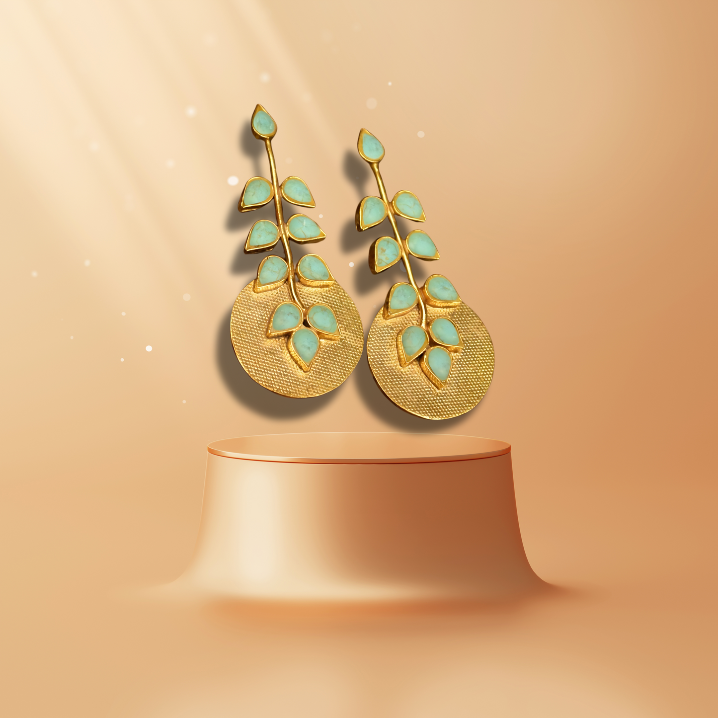 Ferozi Kundan Leaf Cascade Earrings